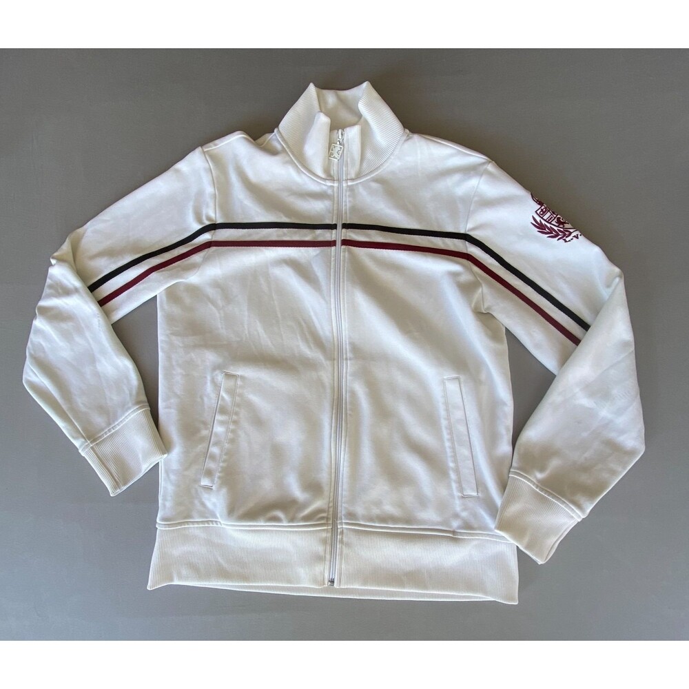 Vintage 2007 Express Men's Track Jacket White Maroon Black Crest
